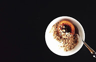 Roasted Peaches with Glazed Sesame Oats