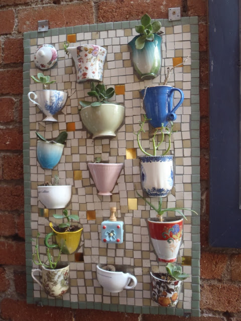 wall decor ideas easy diy Teacup Mosaic Planter Wall | 480 x 640