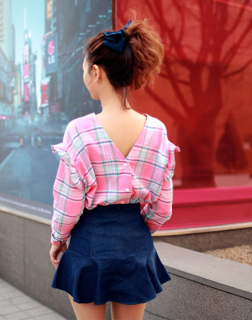 High Waist Fit Flare Denim Skirt