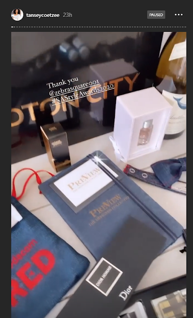 Tansey Coetzee shows fans her #SAstyleawards2020 gift set #swag