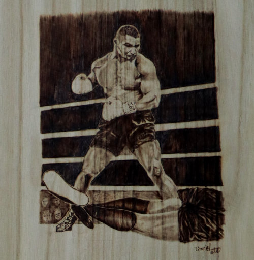 Pyrographic of Mike Tyson, 6 times world heavyweight boxing champion