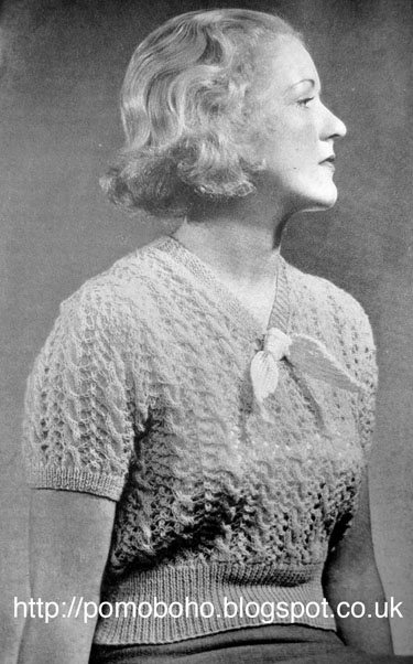 Free 1930's Knitting pattern for the  Monarch Ladies lacy Blouse