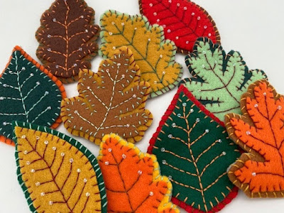 Hand embroidered felt Autumn and Fall leaves