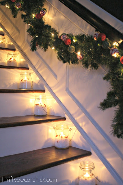 lanterns on stairs Christmas