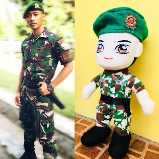 Boneka profesi tentara dengan seragam army TNI, cocok untuk hadiah atau koleksi di momen HUT ke-75 TNI RI