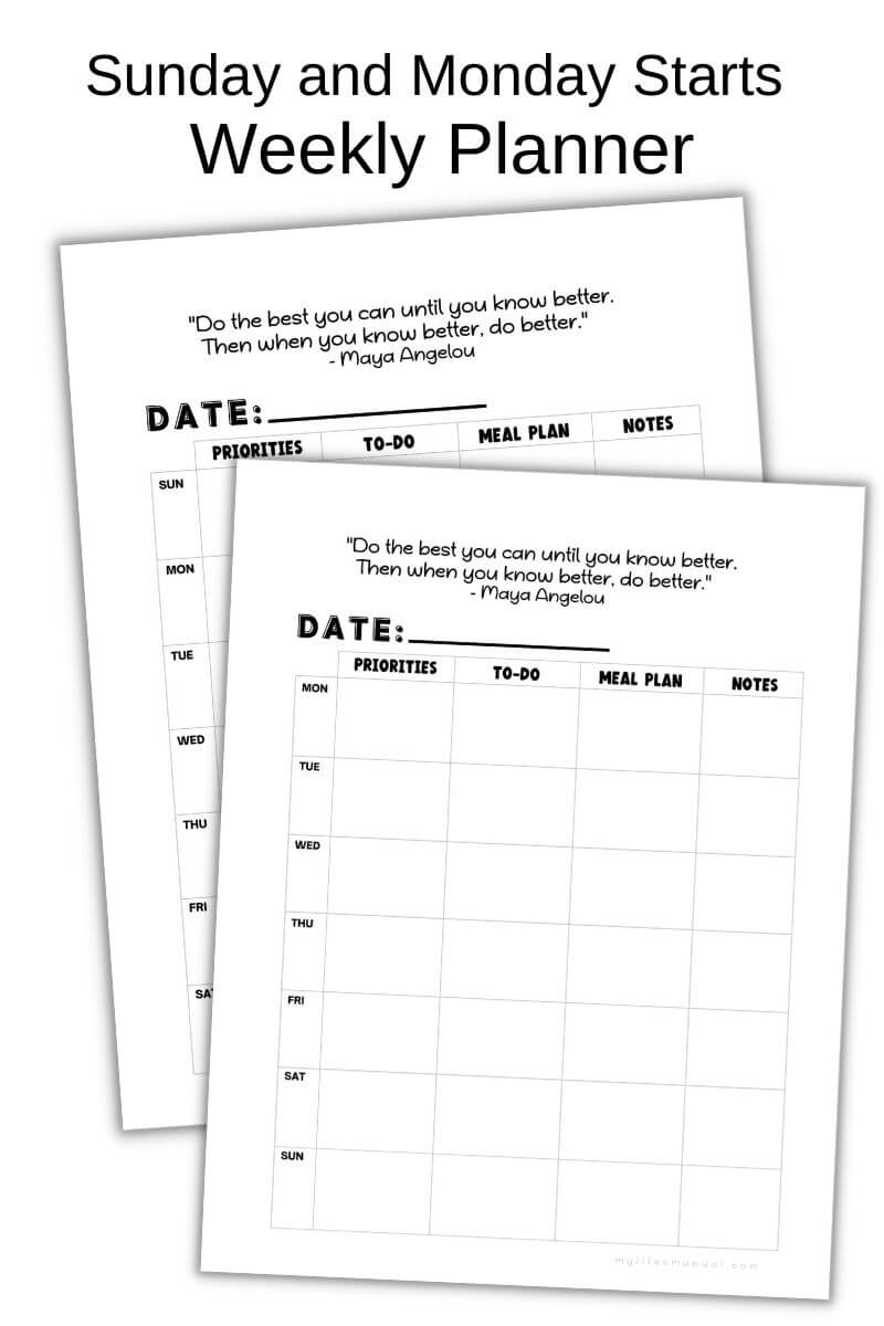 Printable weekly planner
