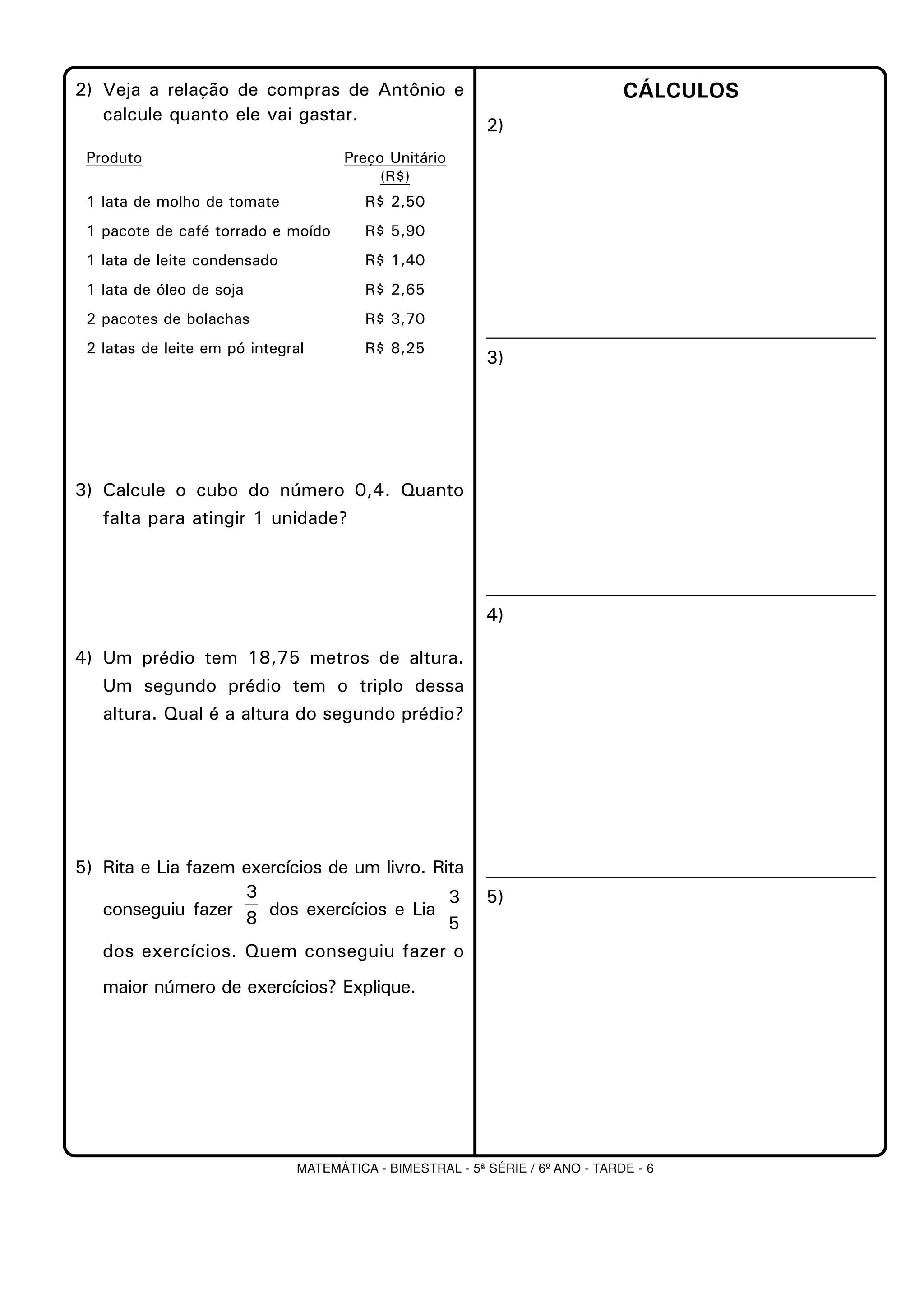 Frações 6 ano exercícios