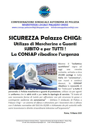 Comunicato CONSAP Palazzo Chigi  del 15 Marzo 2020