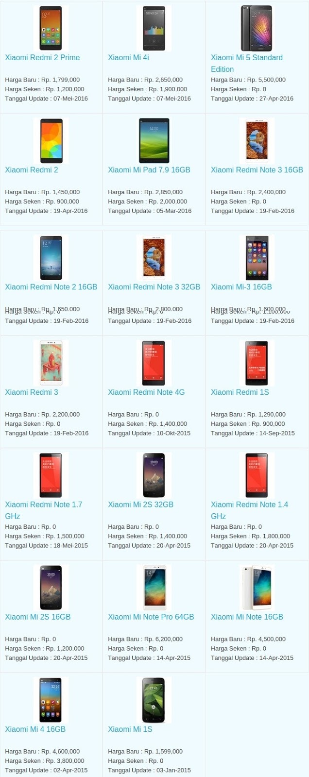 Daftar Harga Hp Terbaru Xiaomi Juni 2016