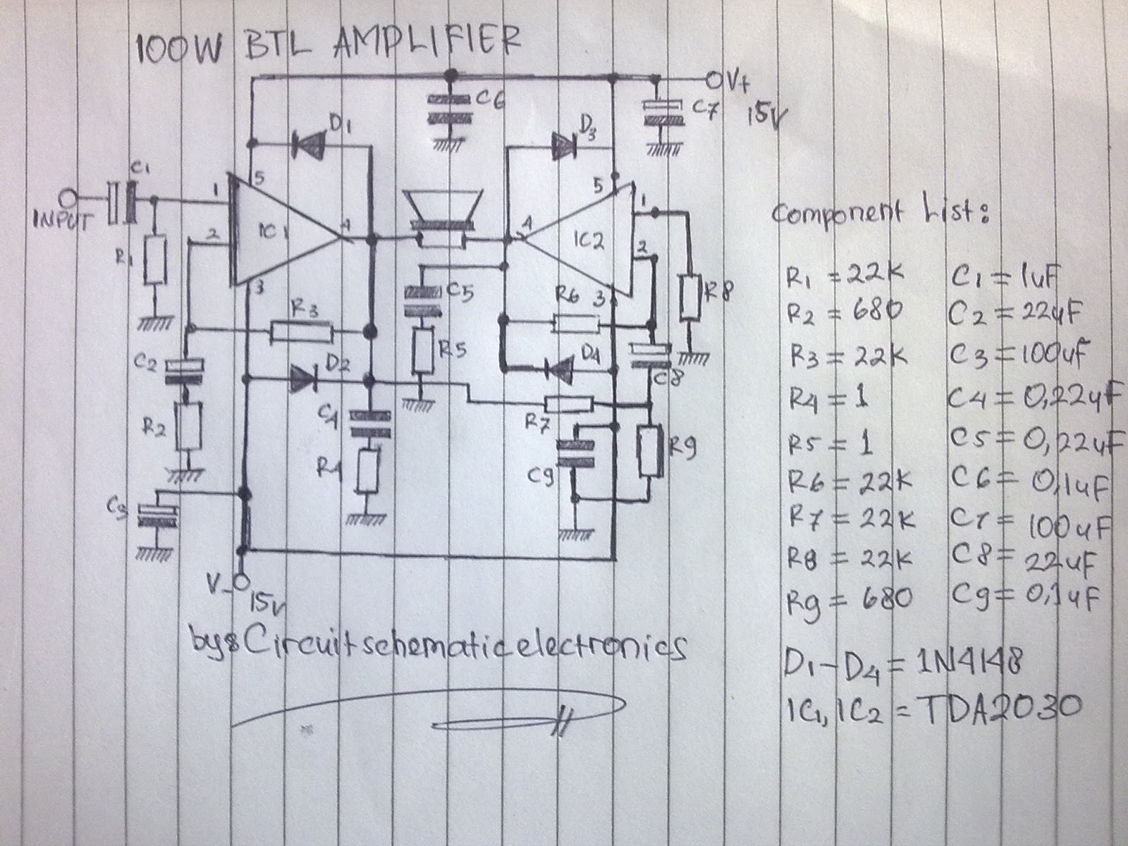 100w Audio Amplifier Circuit Diagram Datasheet - 100w Btl Tda2030 Amplifier Circuit - 100w Audio Amplifier Circuit Diagram Datasheet