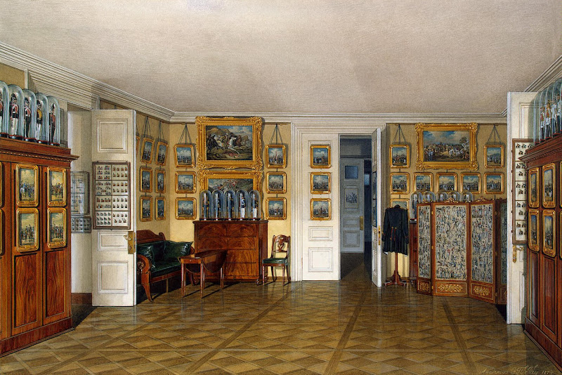 Interiors of the Winter Palace. The Valet Room of Emperor Alexander II by Edward Petrovich Hau - Architecture, Interiors Drawings from Hermitage Museum