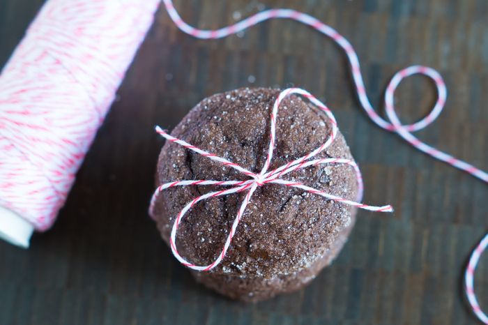 chocolate ginger cookies tied with baker's twine