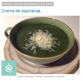 Recetas TOP10 de El Gastrónomo en noviembre 2015 - Receta de Crema de espinacas - Álvaro García - ÁlvaroGP - el gastrónomo - el troblogdita