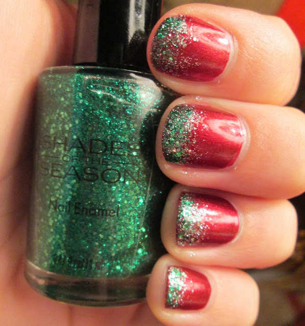 shades of the season, glitter nail polish, cvs, 10, christmas nails, silver, green, red