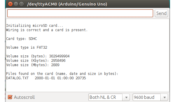 Serial Monitor MicroSD card info