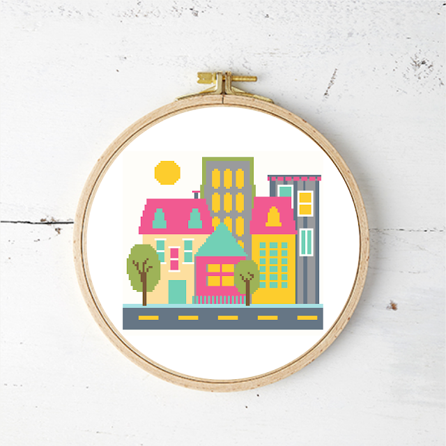 City Houses Cross Stitch Pattern