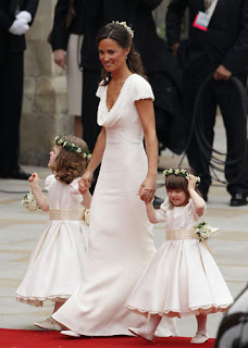 The bridesmaids wore pink Nicki McFarlane dresses and entered Westminster Abbey before the bride.
