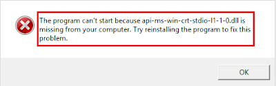 the program can't start because api-ms-win-crt-stdio-l1-1-0.dll is missing from your computer