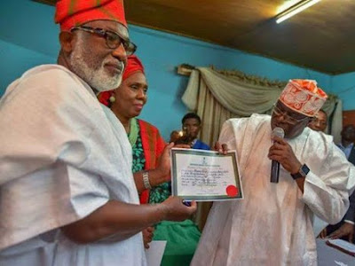 Photos: Ondo state governor-elect, Akeredolu Rotimi, presented with his certificate of return 