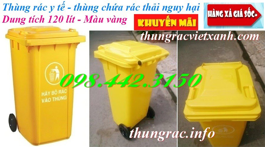 Thùng rác nhựa 120 lít màu vàng