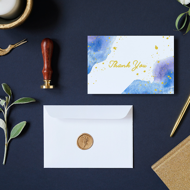 Blue and gold printable thank you cards
