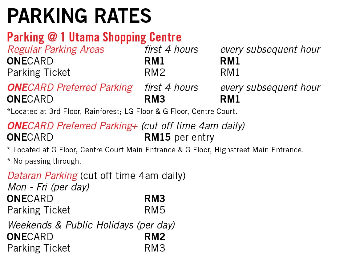 Kuala Lumpur Parking: One Utama Parking Rate