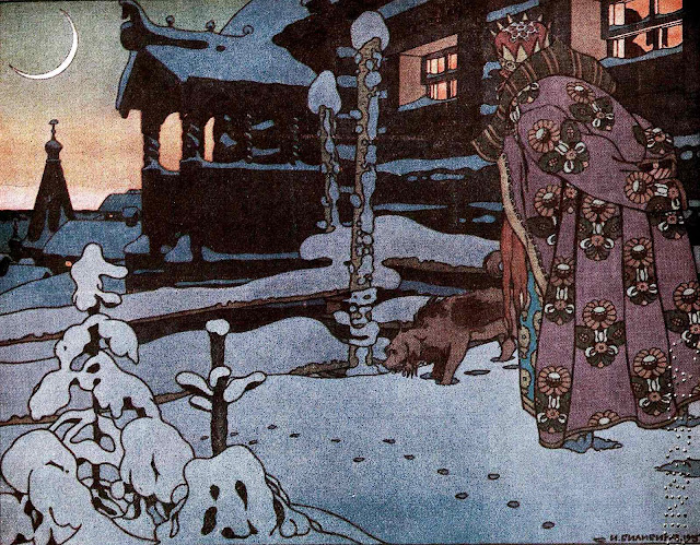 Ivan Bilibin illustration walk the dog