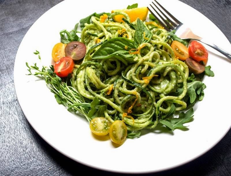 #Raw Zucchini Pasta with Creamy Avocado-Cucumber Sauce #Dairy Free #Raw #Vegan