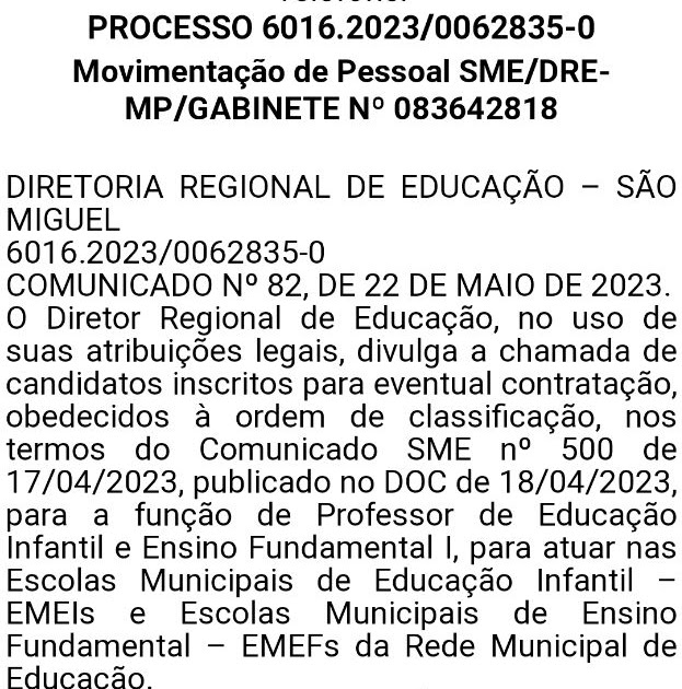 DRE GUAIANASES: chamada para professor de educação infantil