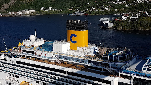 Cruise ship Costa Favolosa passes under the Askøy bridge near Bergen, Norway; Costa Cruises; Ships in Bergen