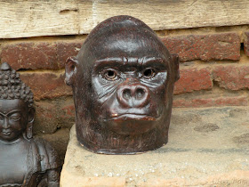 Nepali craftsman's creation, clay monkey head