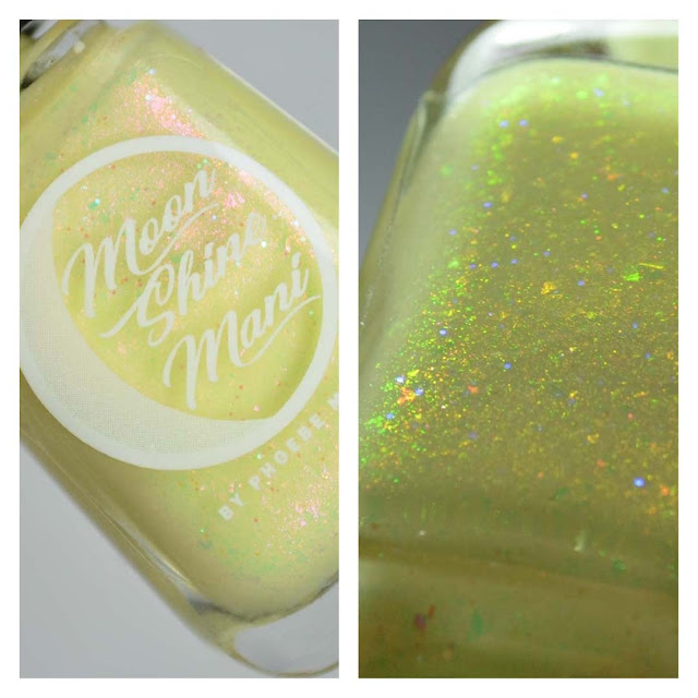 yellow nail polish with pink to green shimmer in a bottle