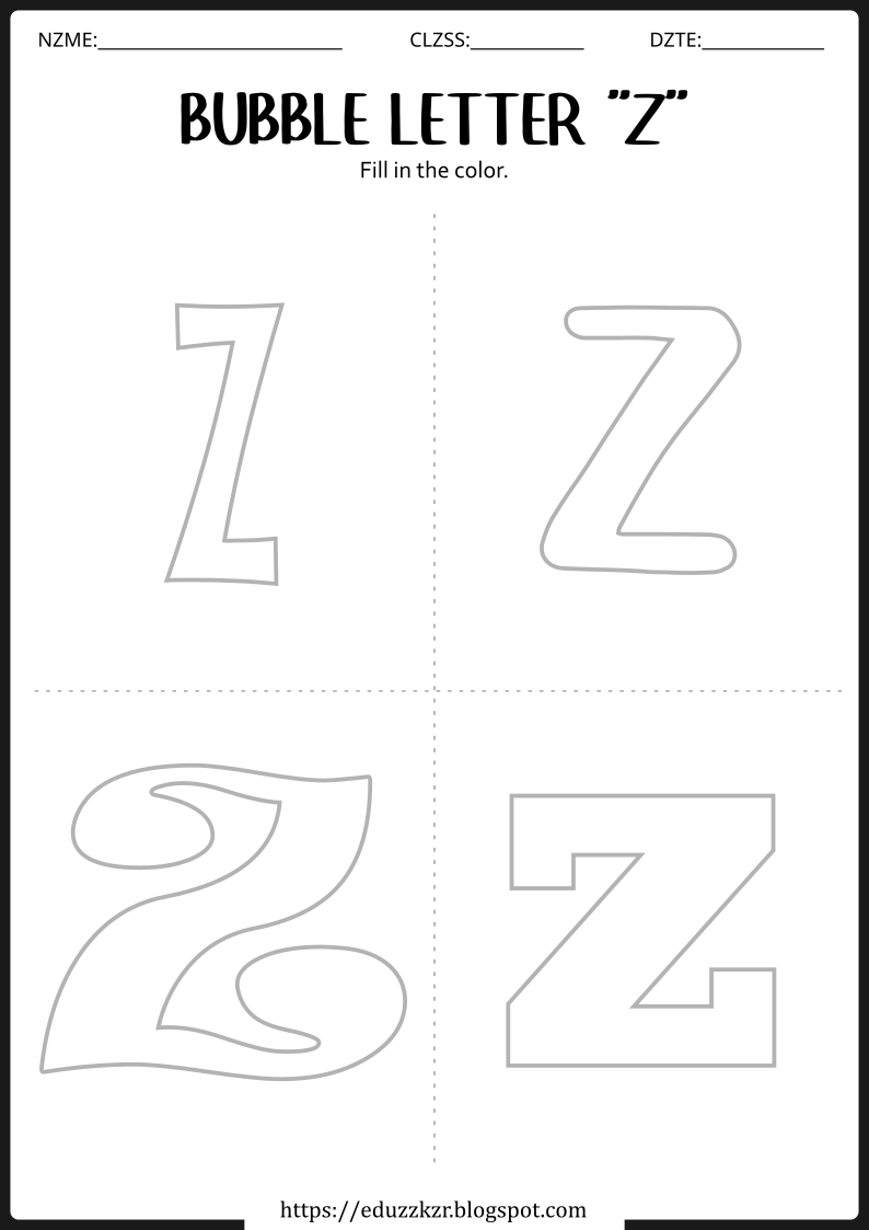 Bubble Letter Z Worksheet