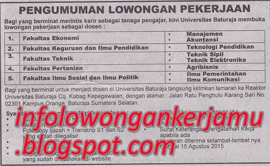 Lowongan Kerja Dosen - Universitas Baturaja (UNBARA 