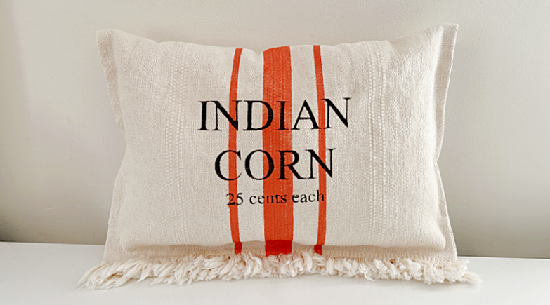 Fall Grain Sack Striped Rug Pillow