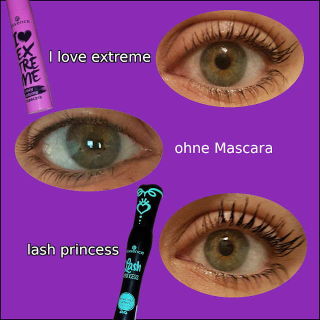 Hier seht ihr super den Vergleich!  "I love extreme crazy volume mascara" und "lash princess false lash effect mascara"