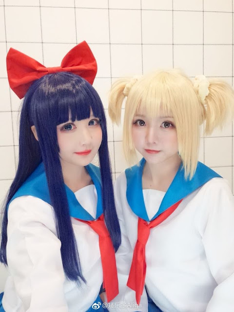 Foto Cosplay Popuko dan Papimi dari Anime Poputepipikku oleh Aliga dan Yitouai