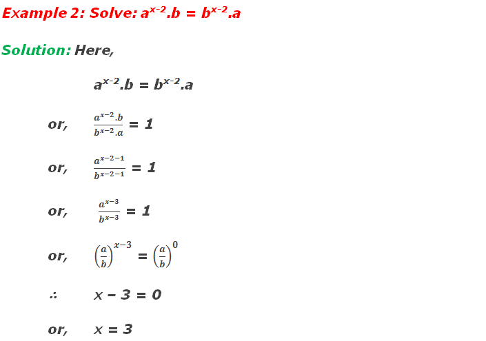 Example 2: Solve: ax-2.b = bx-2.a