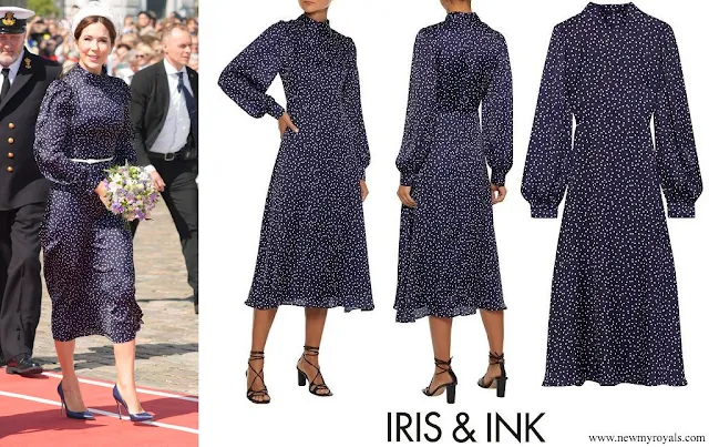 Queen Mary wore an IRIS & INK Alison polka dot satin midi dress