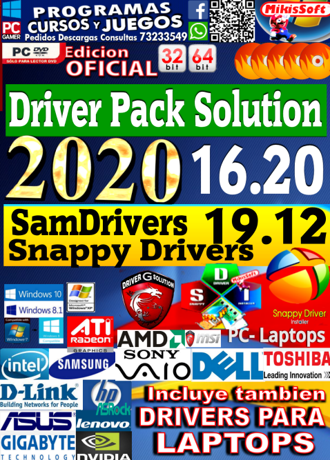 DRIVER PACK SOLUTION / SAMDRIVERS / SNAPPY DRIVERS PC Y LAPTOP 32-64 BITS 5DVDs