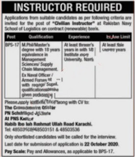 Pakistan Navy School of Logistics & Management Jobs Karachi 2020
