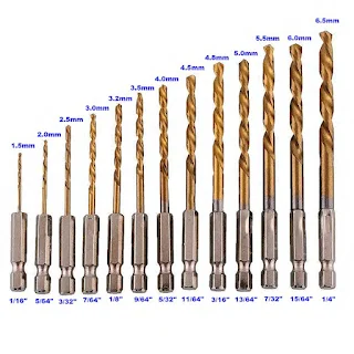 Best drill bits Titanium coated HSS drilling set with standard 1/4" hex shank that will fit cordless screwdrivers hand drills and impact drivers