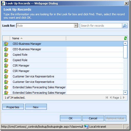 CRM Default Role Lookup View