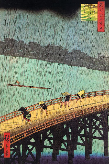 Hiroshige 17971858 Sudden Shower over ShinOhashi Bridge at Atake