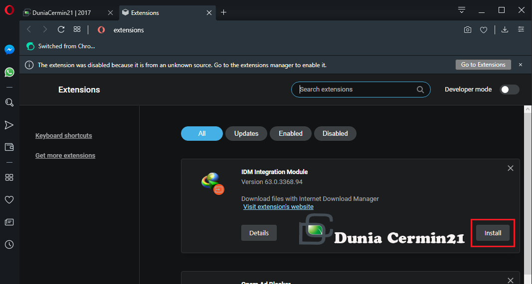 Cara Mudah Menambahkan IDM di Opera Browser | Work ~ DuniaCermin21 | 2017