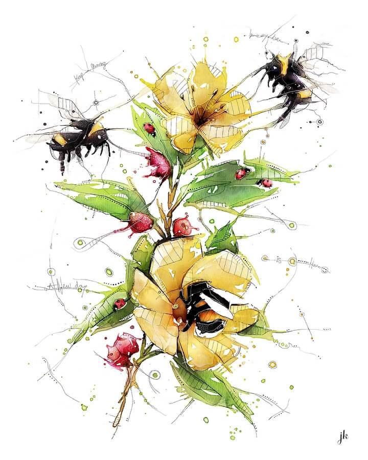 09-Bumblebees-and-Flowers-Animal-Drawings-and-Paintings-Jeremy-Kyle-www-designstack-co