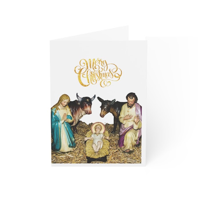 Merry Christmas Nativity Scene Folded Greeting Cards