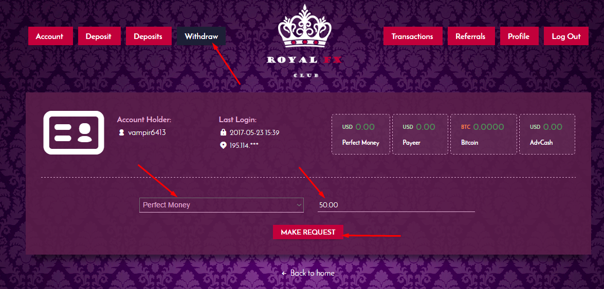 Регистрация в Royal FX 3