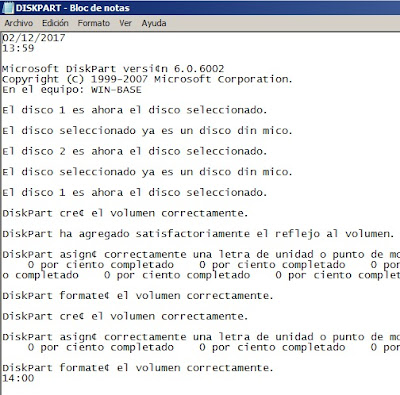 resultado de lanzar un script con comandos DiskPart