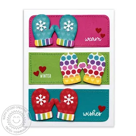 Sunny Studio Stamps: Warm & Cozy Winter Wishes Snowflake Mittens Rainbow Holiday Card by Mendi Yoshikawa
